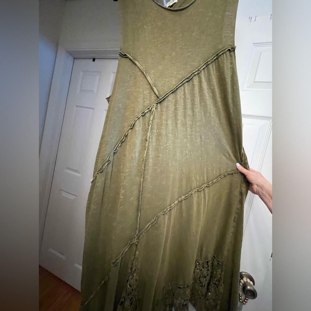 FOR SUE. DO NOT BUY Jaded Gypsy Sleeveless Olive Green Maxi Dress with Lace - Picture 7 of 15